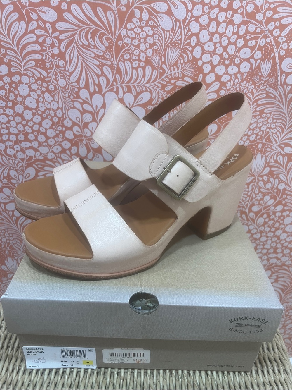 Kork-Ease San Carlos Natural Leather Buckle Slingback Heels